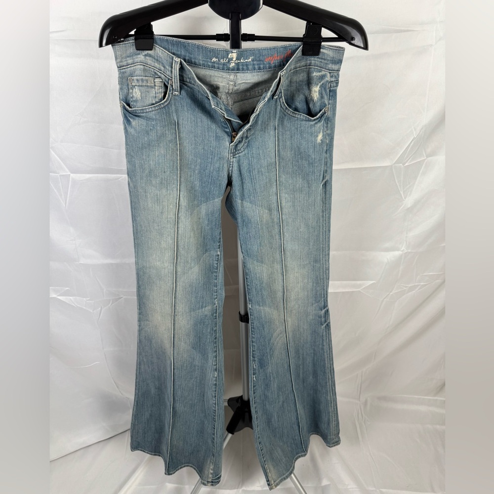 Vintage 7 For All Mankind Low Rise Flare Jeans 29 Y2K Light Wash Made in USA - Picture 4 of 13